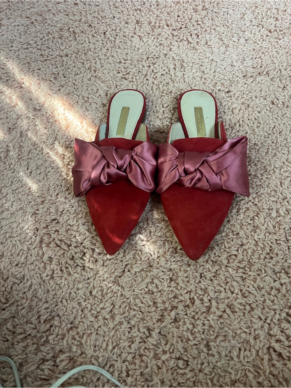 Louise et Cie Red Pointed Satin Bow Mules